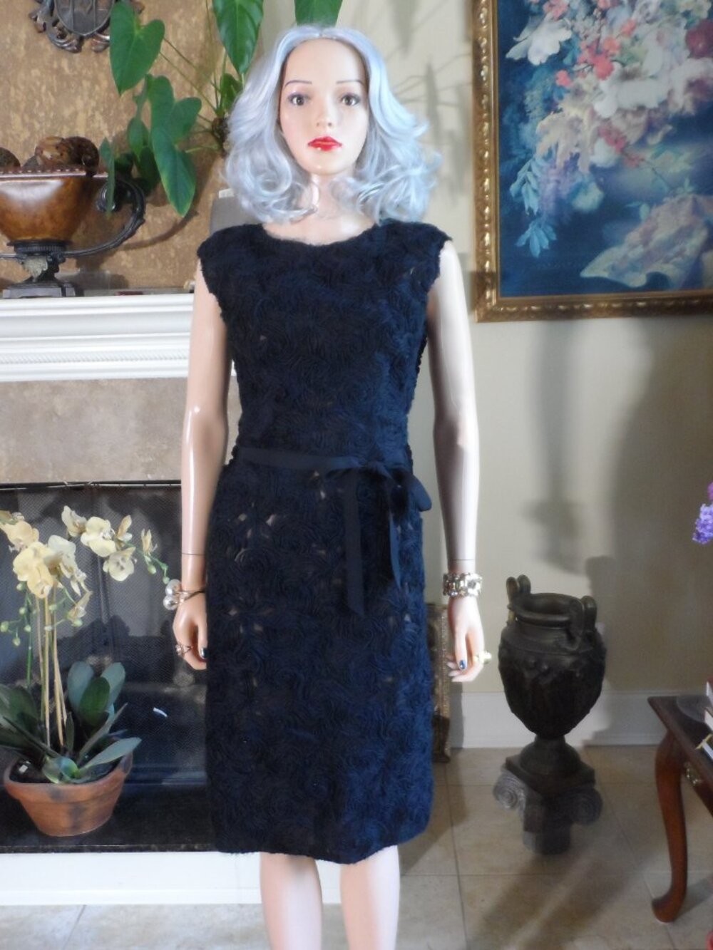 Lanvin Été 2004 Black Silk Rosette Sheath Dress Size FR 40 US 8 - Picture 2 of 16
